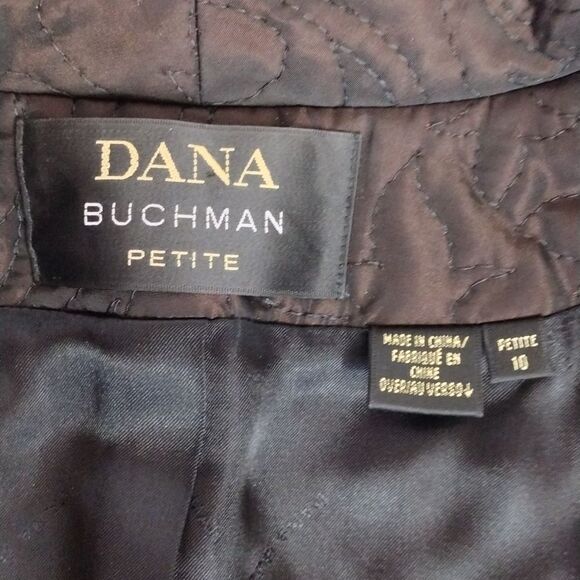 Dana Buchman Vntg Dark Brown Fitted Embroidered Puffer Zip Up Jacket 10P - Picture 13 of 17